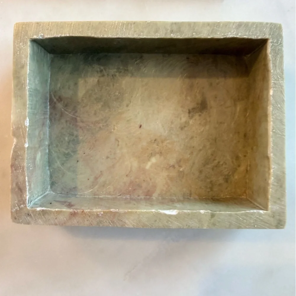 Edna Hibel Green Onyx Trinket Box Mother & Child Art Vintage Handcrafted Stone